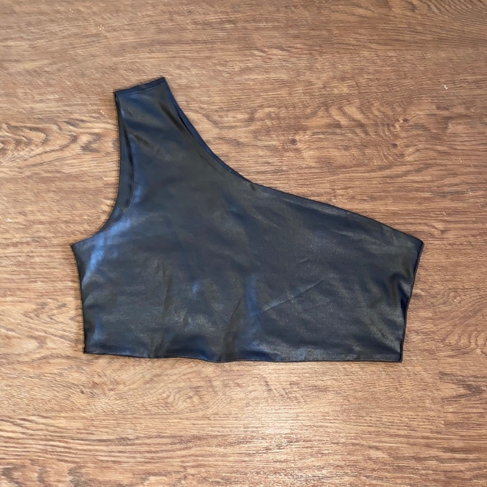 One shoulder Faux Leather Crop Top